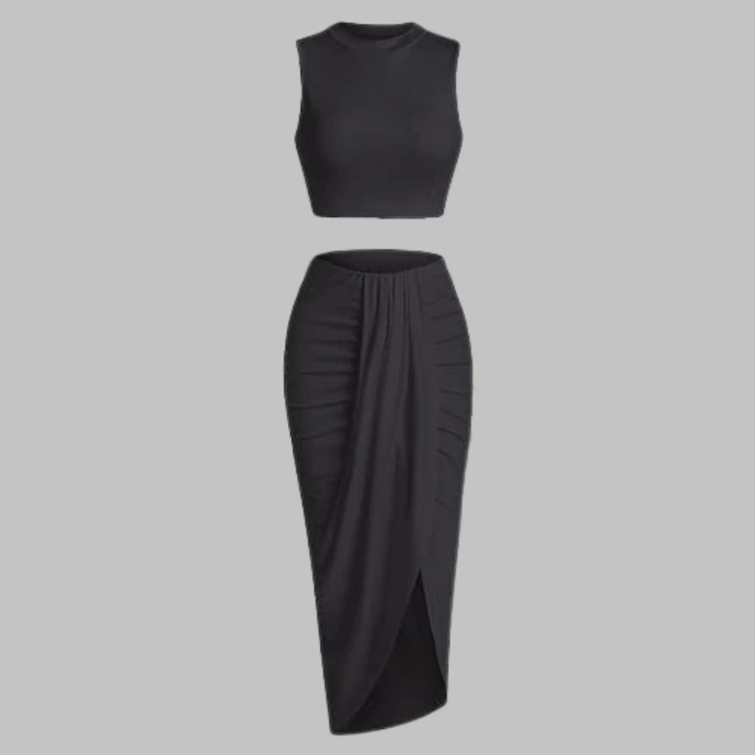 MANUELA™ - Elegant Pleated Slit Long Skirt Set - MABEL LONDON