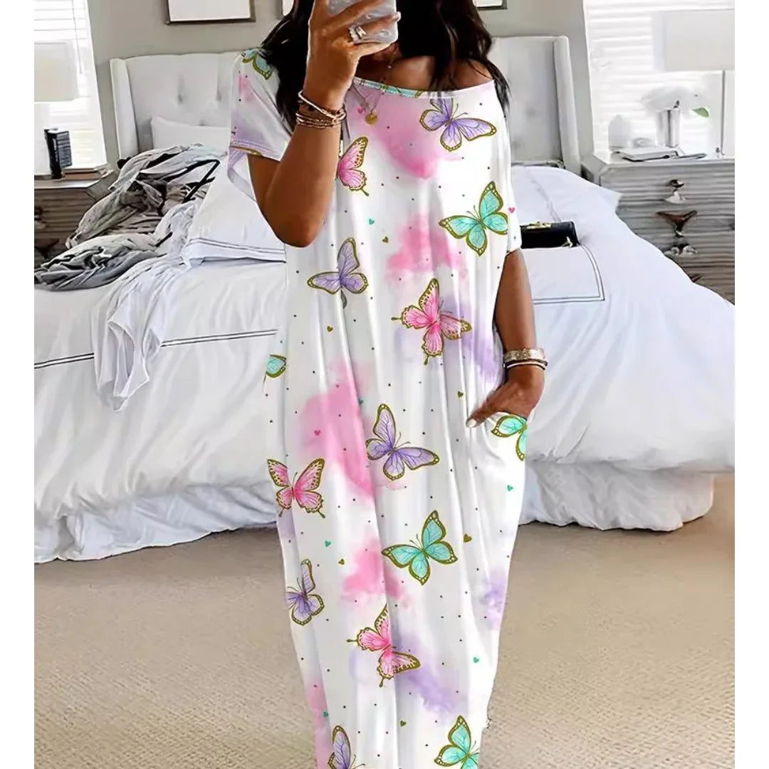 LUNARI™ - Loose Fit Round Neck Sleep Nightdress - MABEL LONDON