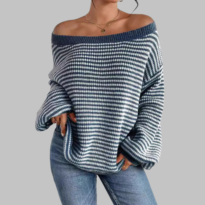 QUILLA™ - Casual Striped Drop Shoulder Long Sleeve Sweater - MABEL LONDON