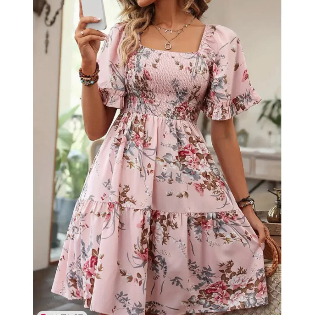 ISOLDE™ – Vintage Floral Flounce Sleeve Summer Dress - MABEL LONDON