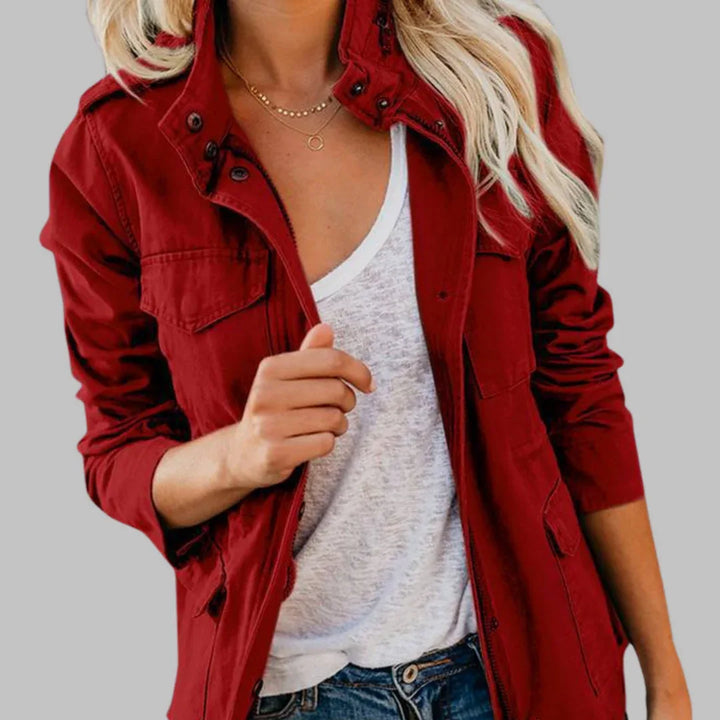 RHODA™ - Vintage Zip Up Button Military Jacket - MABEL LONDON