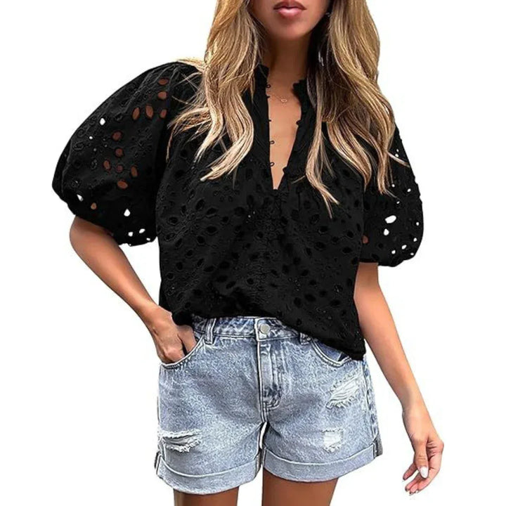 MAYUMI™ – Elegant Chic Puff Sleeve Long Sleeve Top - MABEL LONDON