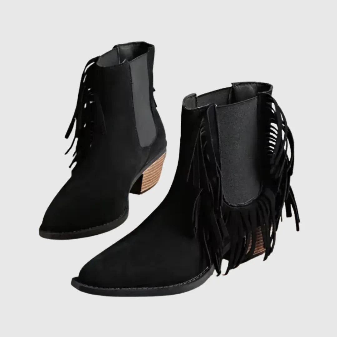 Olivine | Fringe Suede Ankle Boots - MABEL LONDON