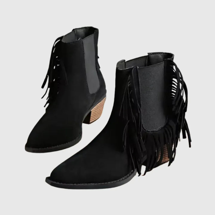 Olivine | Fringe Suede Ankle Boots - MABEL LONDON