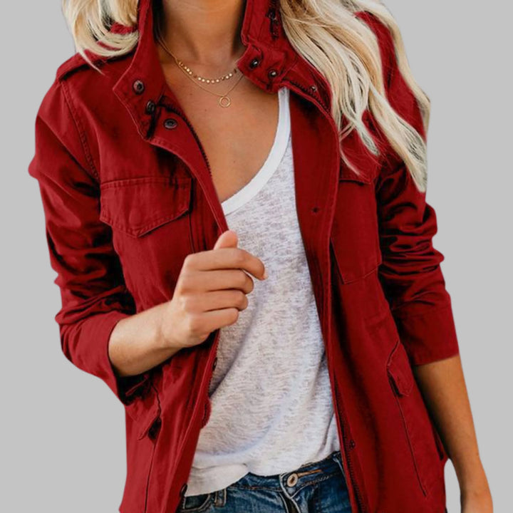 OLGA™ - Vintage Zip Up Button Military Jacket - MABEL LONDON