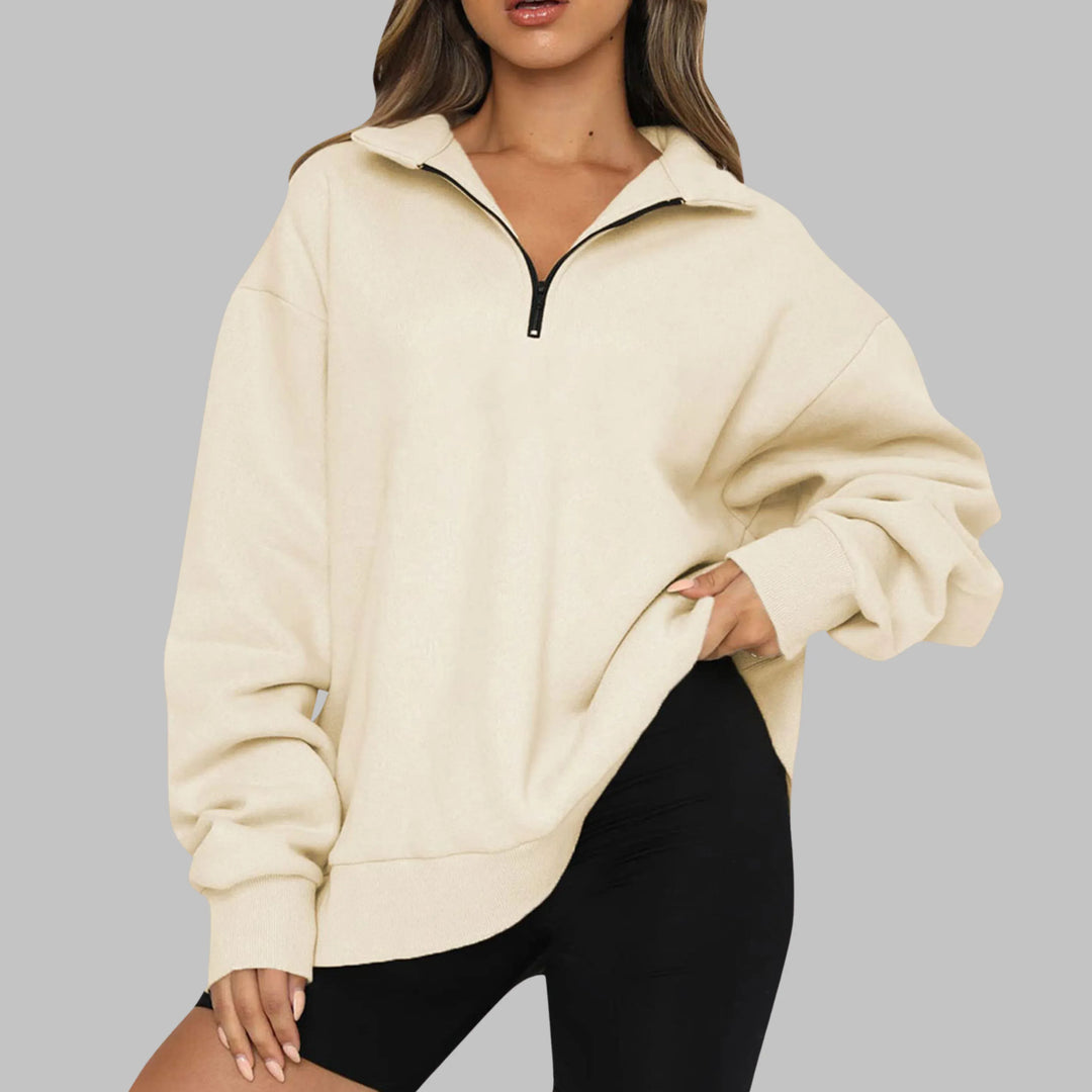 TENLEY™ - Casual Oversized Half Zip Long Sleeve Sweatshirt - MABEL LONDON