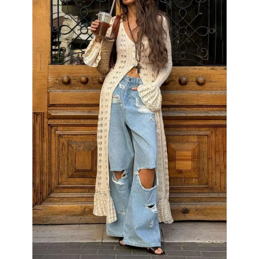 ADOWBI™ - Chic Flounce Sleeve Fitted Button Cardigan - MABEL LONDON