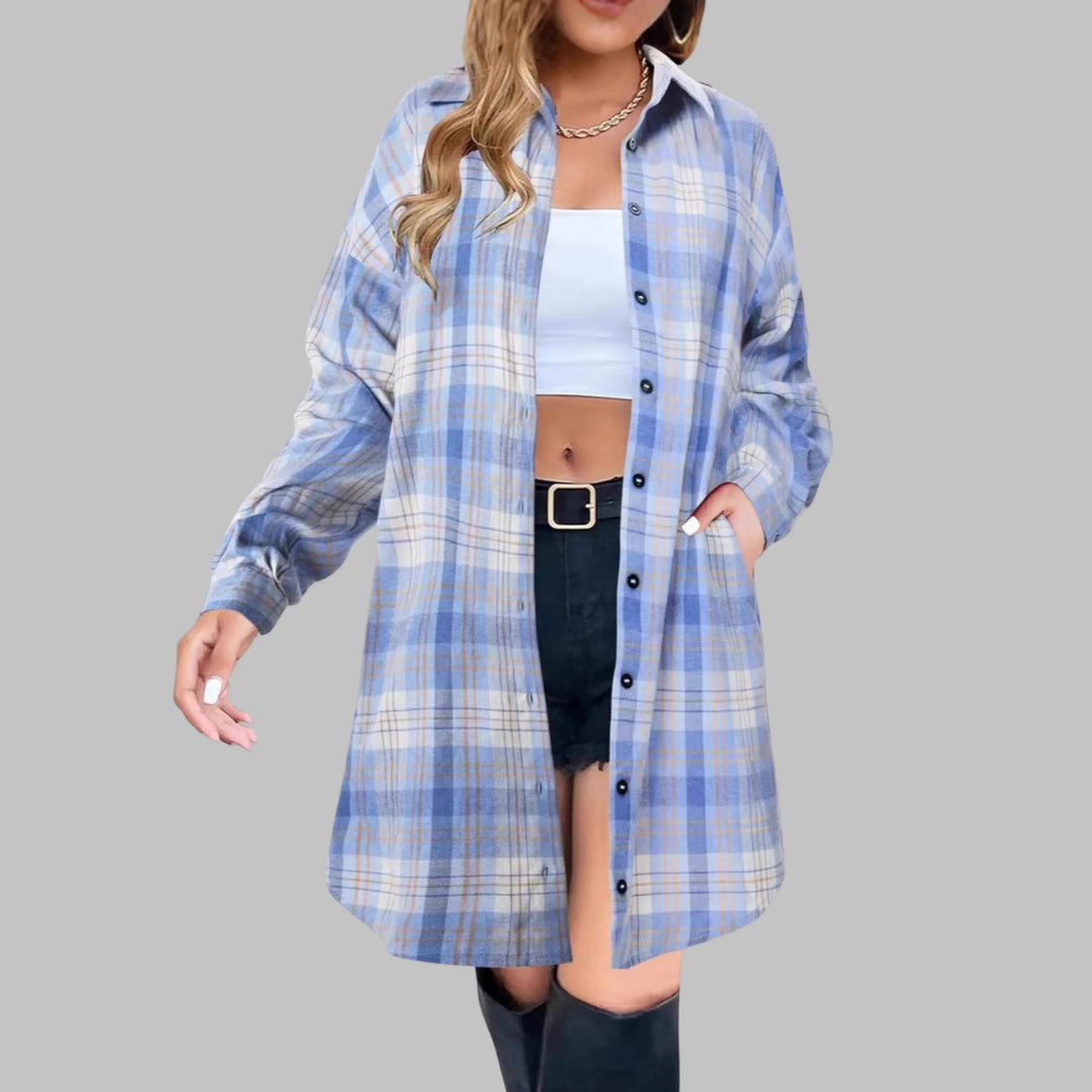 CINA™ - Classy Button Down Plaid Long-Sleeve Jacket - MABEL LONDON