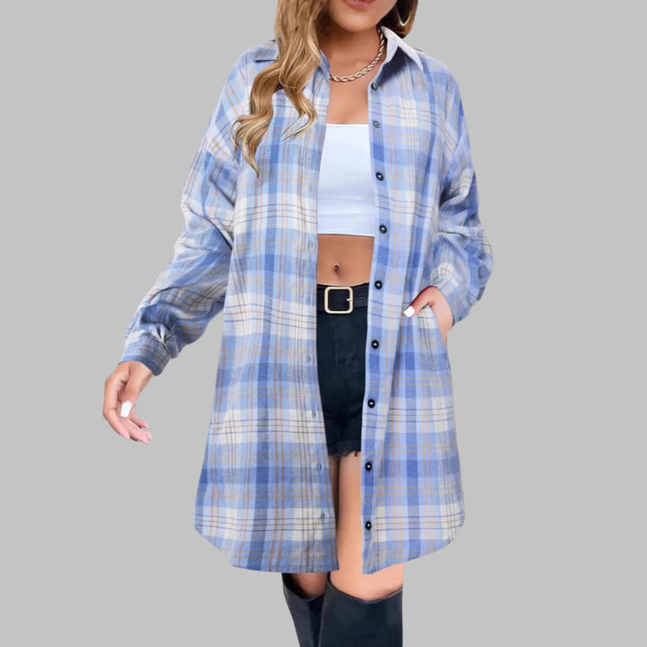 CINA™ - Classy Button Down Plaid Long-Sleeve Jacket - MABEL LONDON