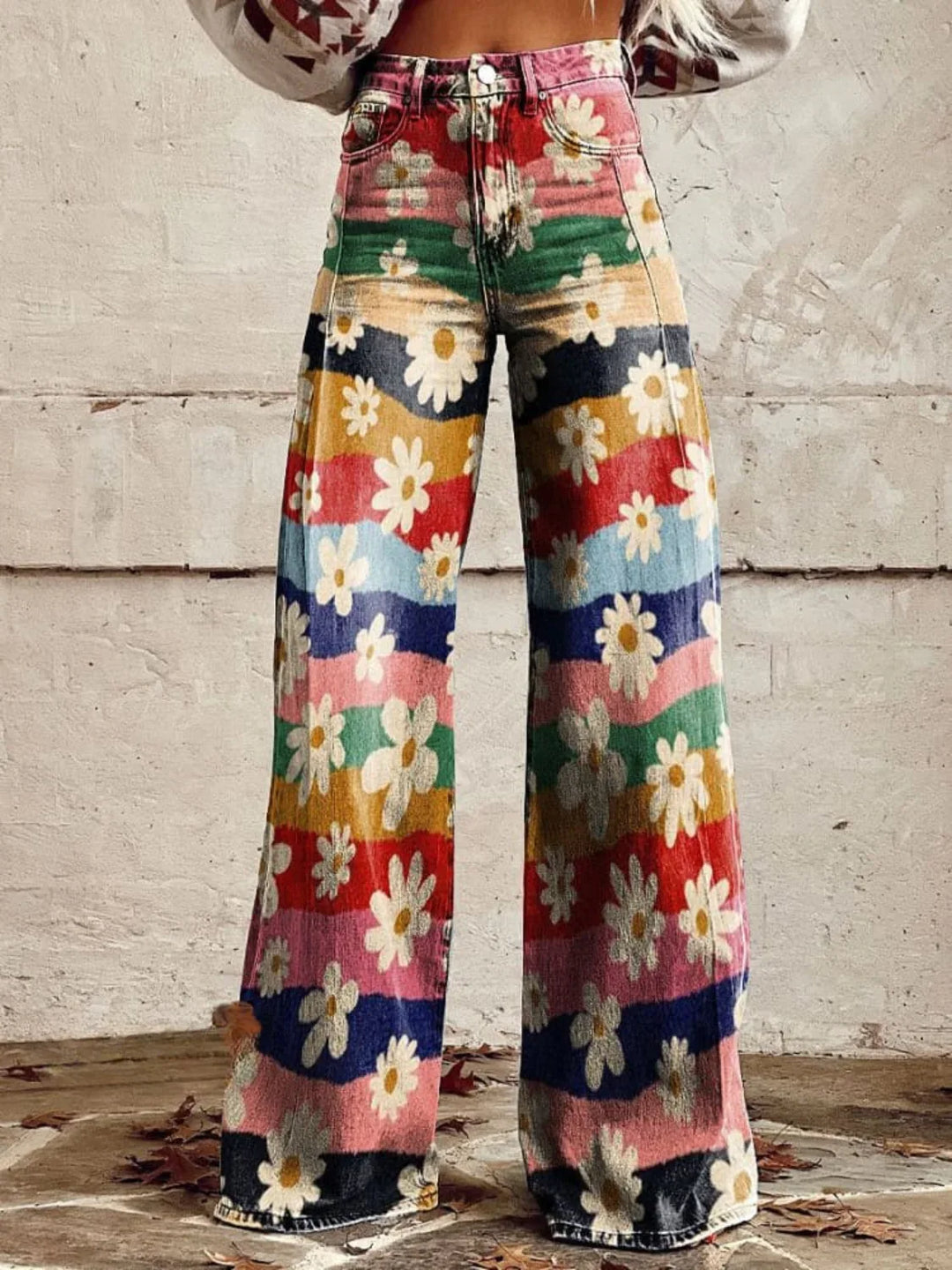 ELIANE™ - Retro Floral Wide-Leg Pants - MABEL LONDON