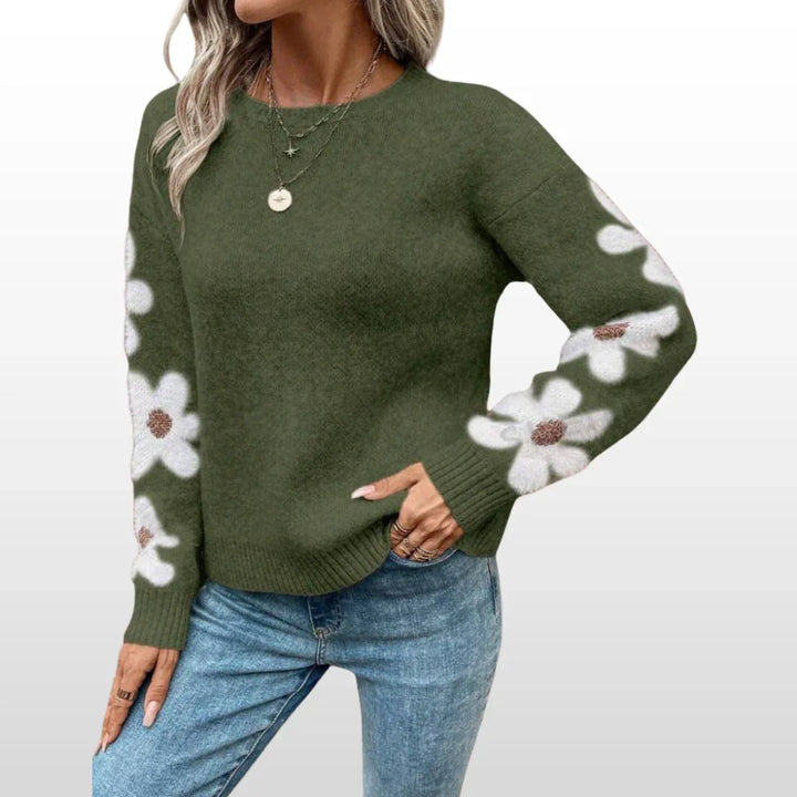 ZOEY™ - Round Neck Floral Pattern Sweater for Fall/Winter - MABEL LONDON