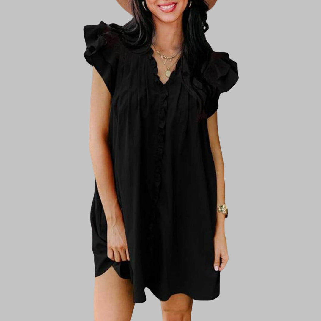 MARCELLA™ - Casual V-Neck Ruffled Midi Dress - MABEL LONDON