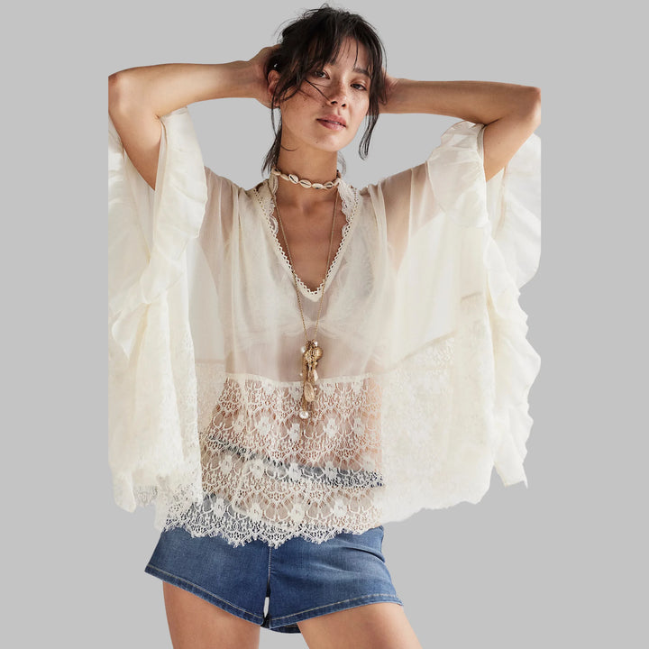 LEONA™ - Classy V-Neck Batwing Sleeve Cover-Up Top - MABEL LONDON