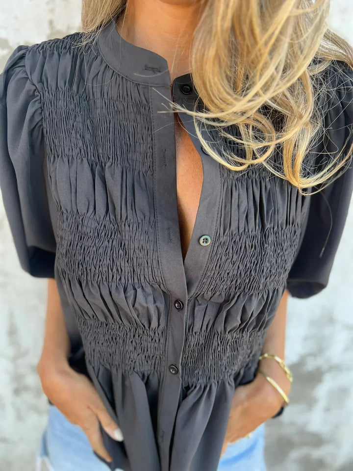 ELIZA™ - Pleated Button-Up Blouse - MABEL LONDON