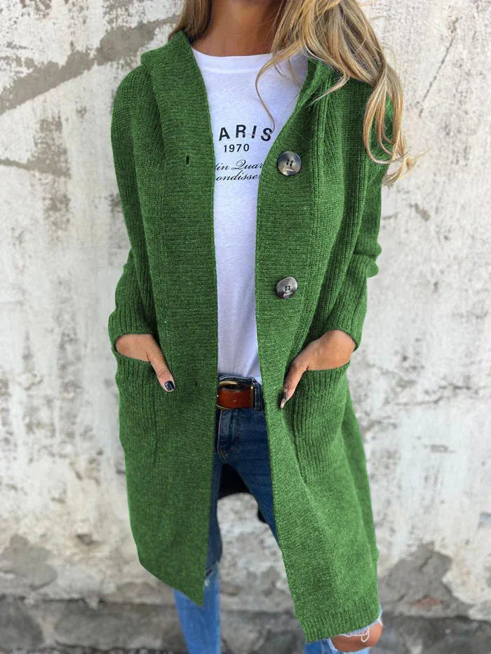 Yasmine – Long Knit Cardigan with Hood - MABEL LONDON