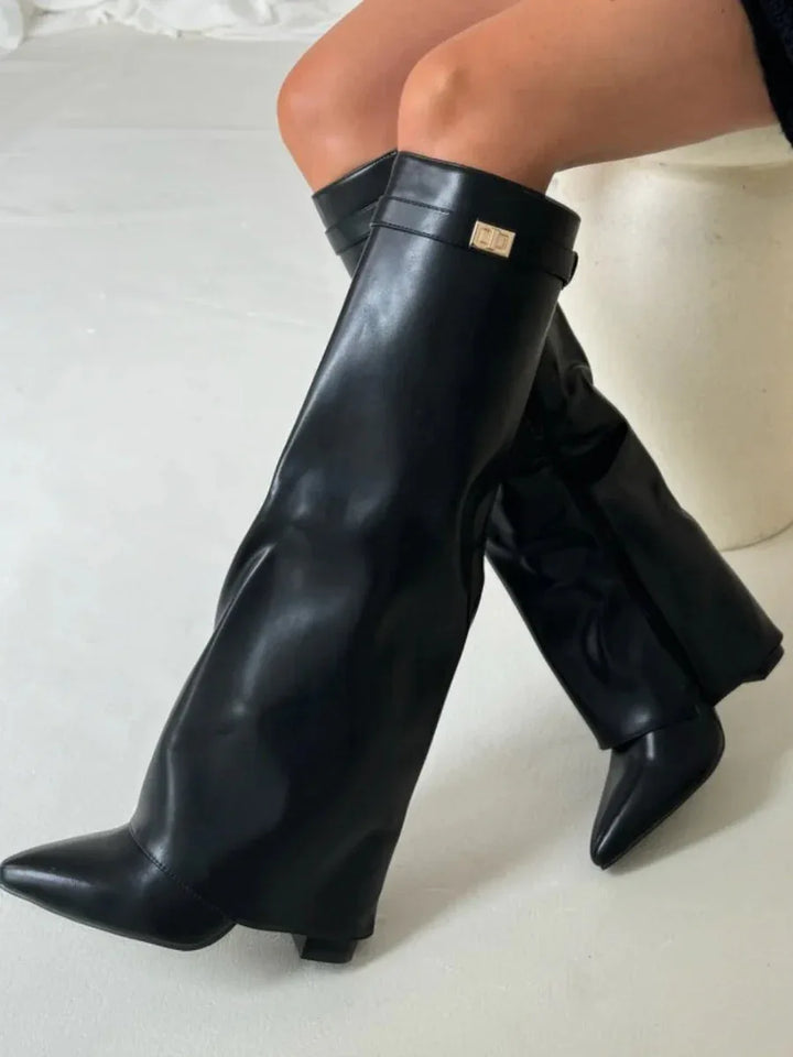 HARRIET | WOMEN'S LEATHER THIGH-HIGH BOOTS WITH BUCKLE - MABEL LONDON