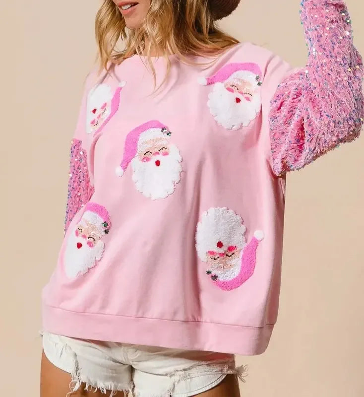 BRIANNA™- Sparkly Christmas Long Sleeve Pullover Sweater - MABEL LONDON