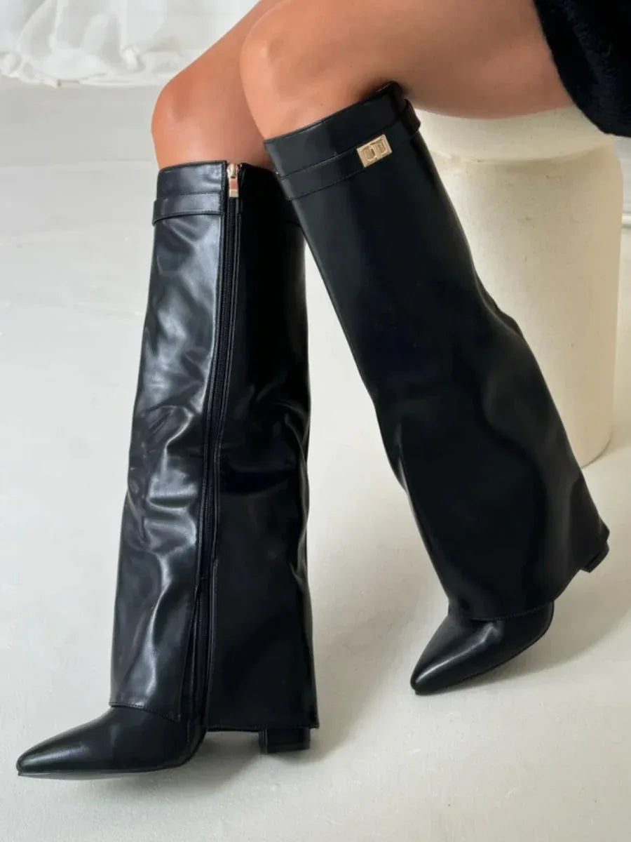 HARRIET | WOMEN'S LEATHER THIGH-HIGH BOOTS WITH BUCKLE - MABEL LONDON