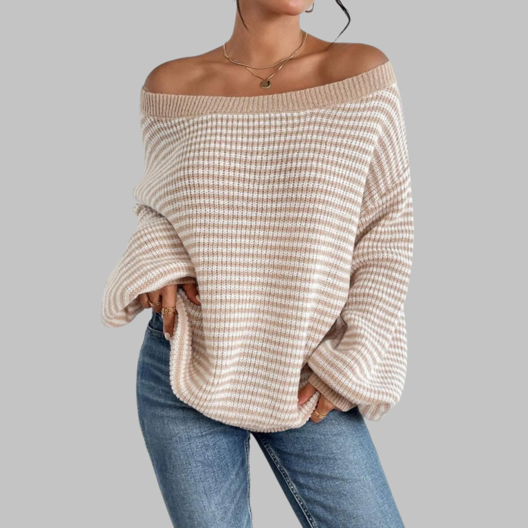 QUILLA™ - Casual Striped Drop Shoulder Long Sleeve Sweater - MABEL LONDON
