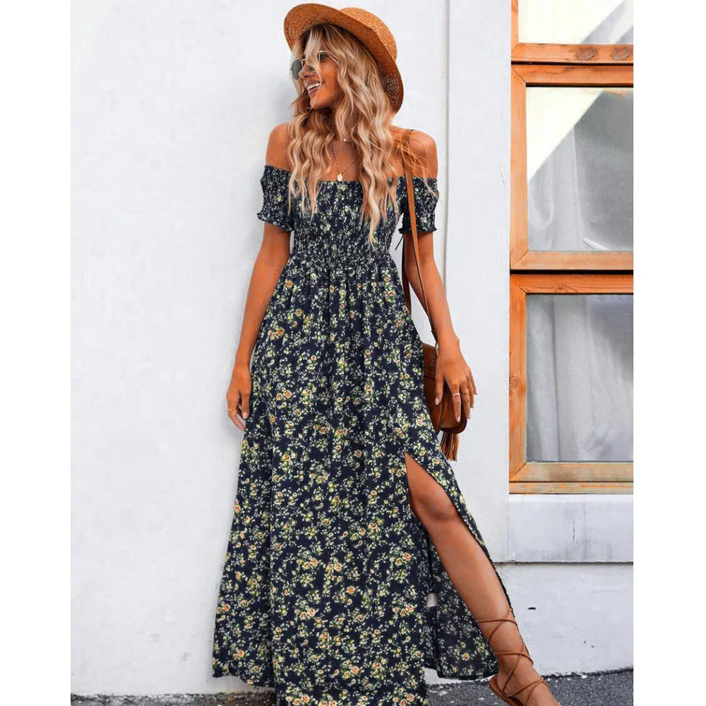 PHOEBE™ - Glamorous Off-Shoulder Vintage Dress - MABEL LONDON