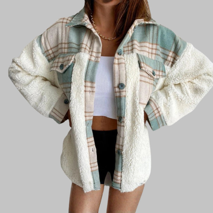 SUNNIE™ - Cozy Long Sleeve Button Down Checkered Jacket - MABEL LONDON