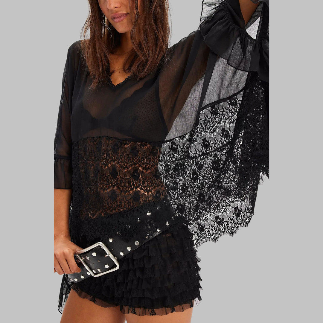 LEONA™ - Classy V-Neck Batwing Sleeve Cover-Up Top - MABEL LONDON