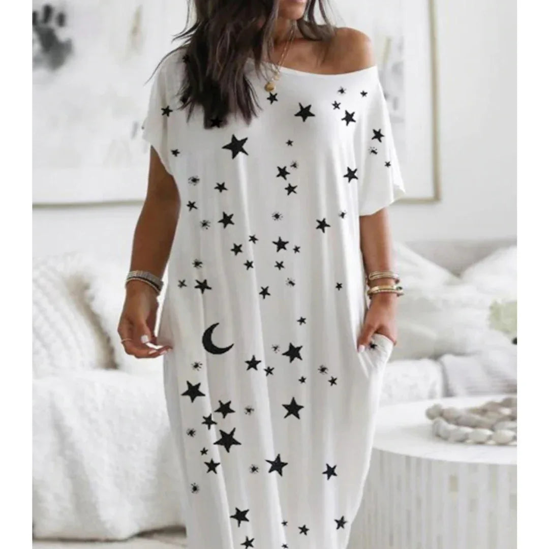 LUNARI™ - Loose Fit Round Neck Sleep Nightdress - MABEL LONDON