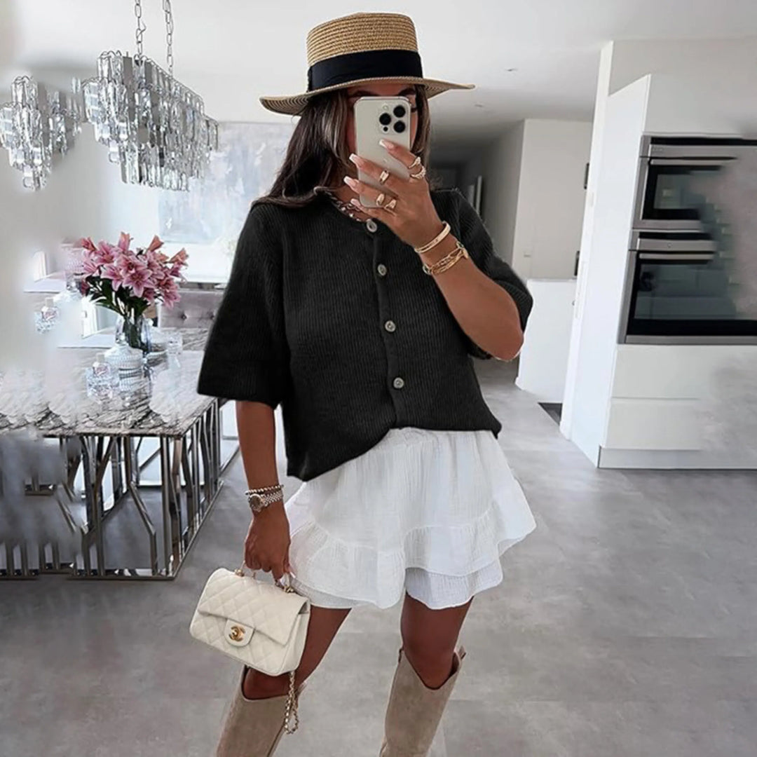 VISAIA™ – Lightweight Short Sleeve Button Down Cardigan - MABEL LONDON