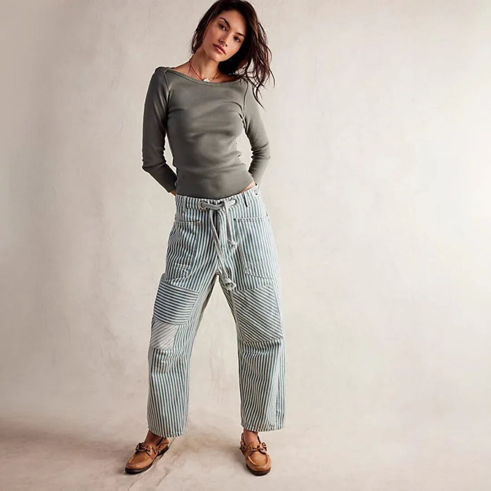 PERLAH™ – Chic Stripe Drawstring Wide-Leg Pants - MABEL LONDON