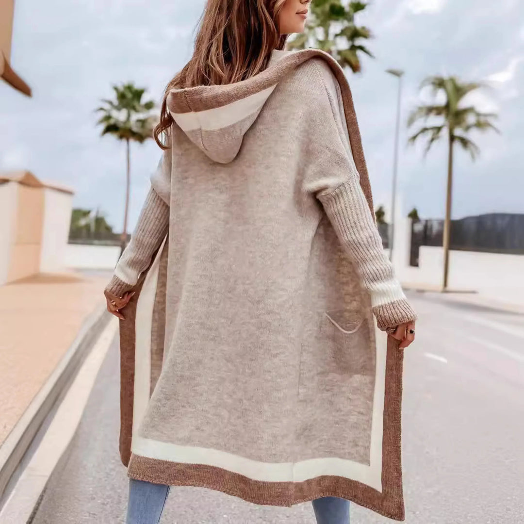 PLATO™ - Casual Open Front Oversized Hooded Cardigan - MABEL LONDON
