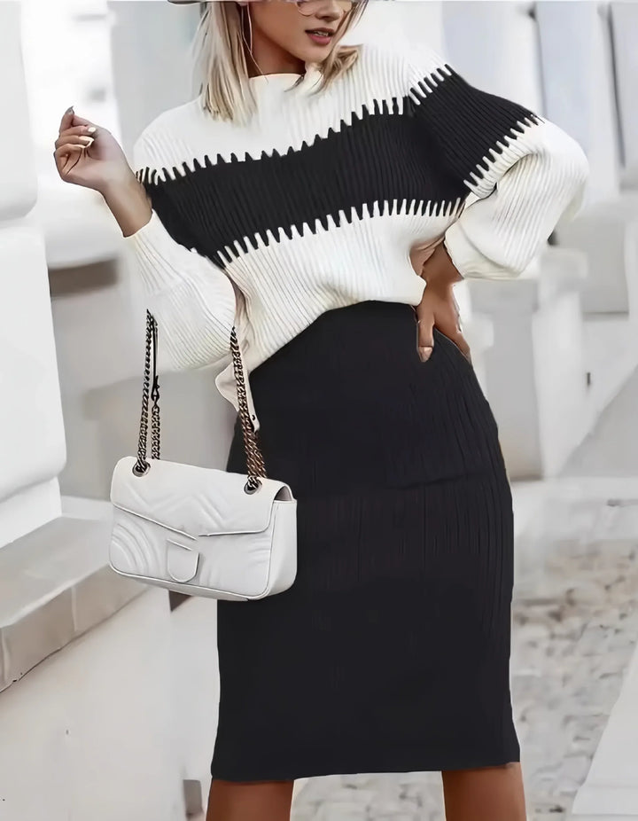 VIVA™ - Elegant Mock Neck Sweater and High Waist Skirt Set - MABEL LONDON