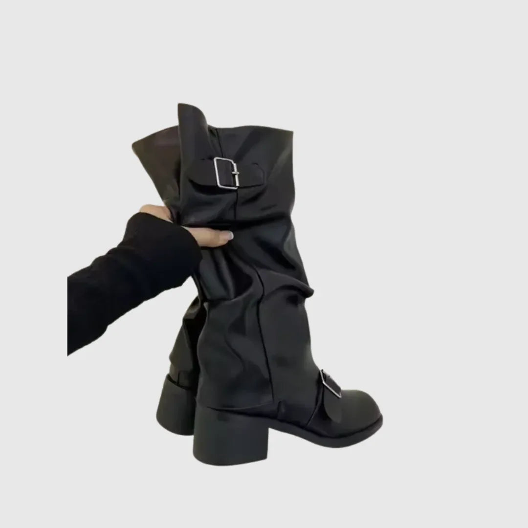 Isoldeia | Platform Leather Boots with Straps - MABEL LONDON