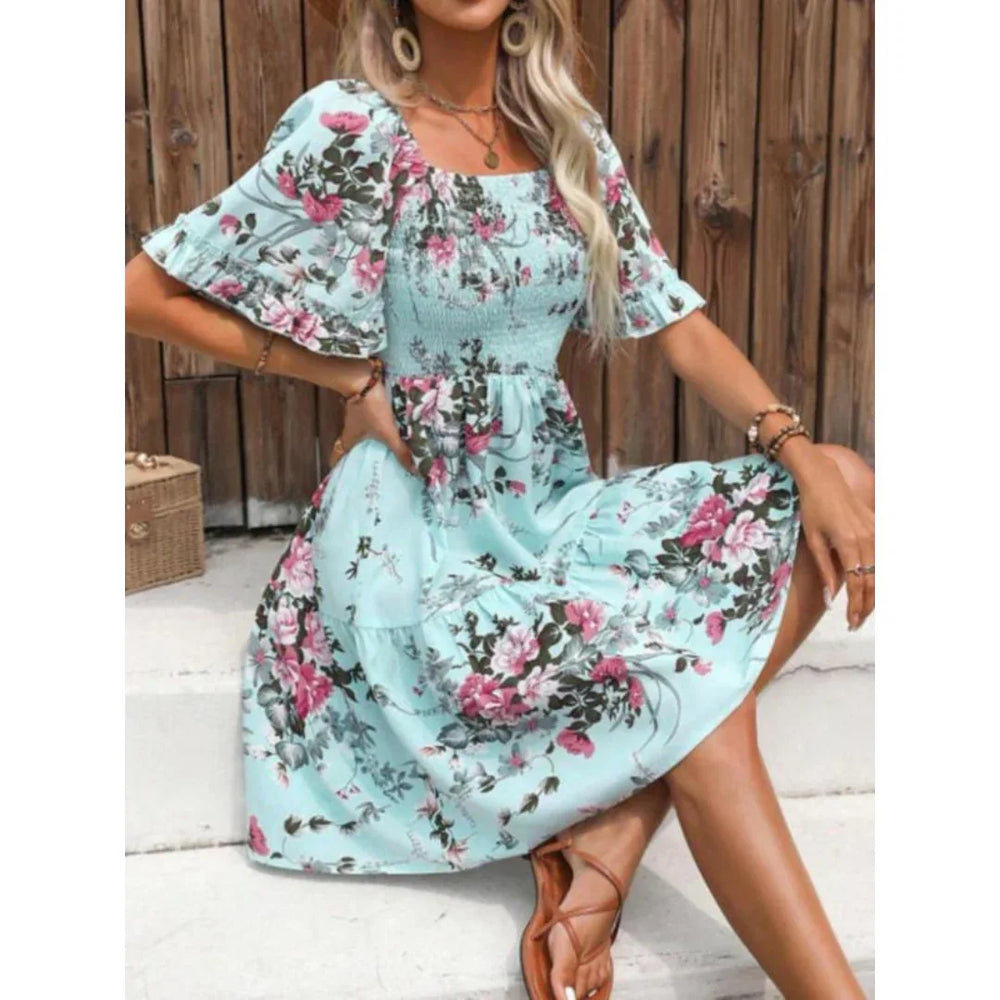 ISOLDE™ – Vintage Floral Flounce Sleeve Summer Dress - MABEL LONDON