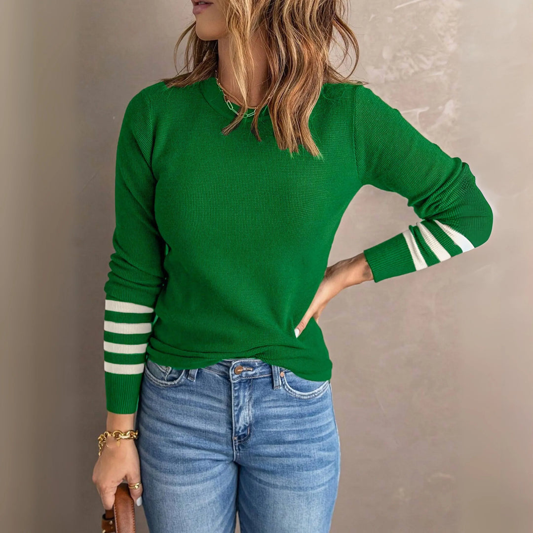 TRANI™ - Casual Striped Long Sleeve Round Neck Sweater - MABEL LONDON