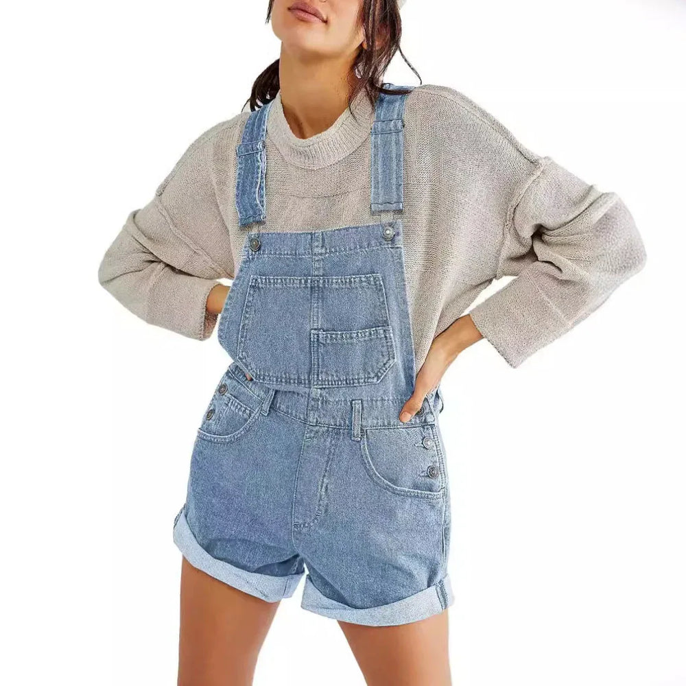 REMITA™ - Vintage Adjustable Denim Overall Shorts - MABEL LONDON
