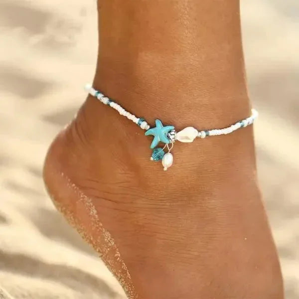 Star & Shell Anklet with Natural Stones - MABEL LONDON