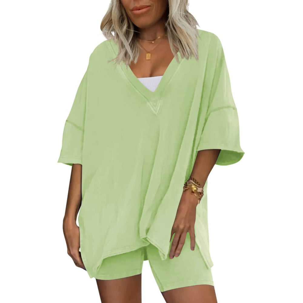 RAMLYN™ – Casual Oversized V-Neck and Short Set - MABEL LONDON