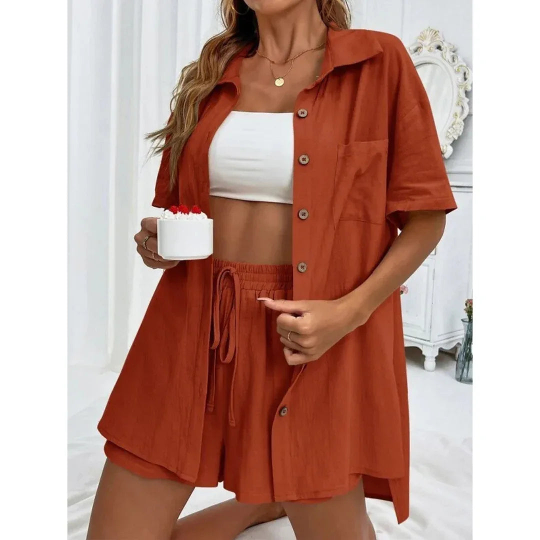 KRISTINE™ – Casual Summer Button-Down Lounge Set - MABEL LONDON