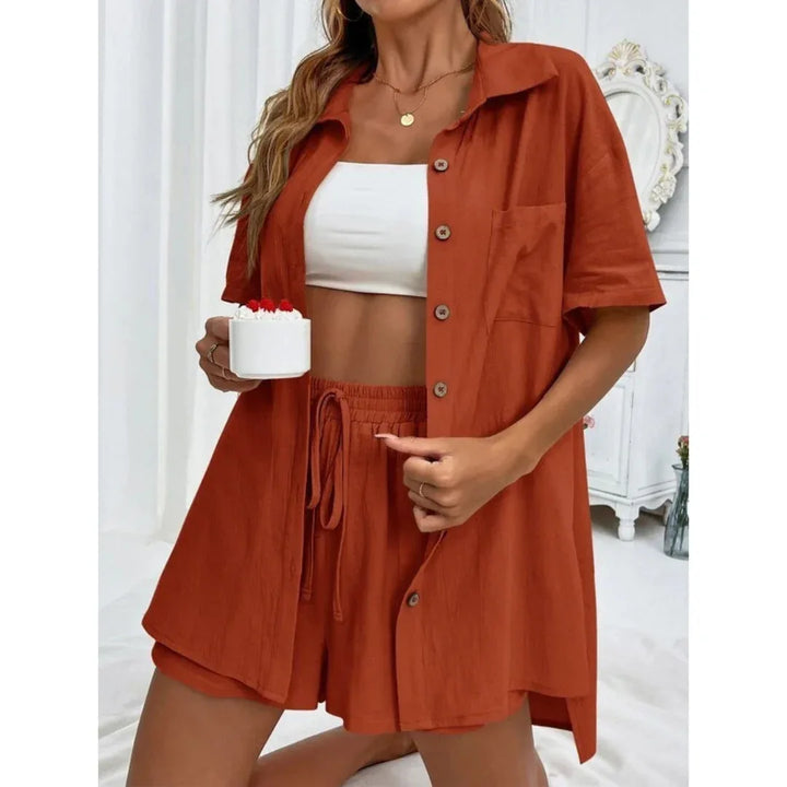 KRISTINE™ – Casual Summer Button-Down Lounge Set - MABEL LONDON