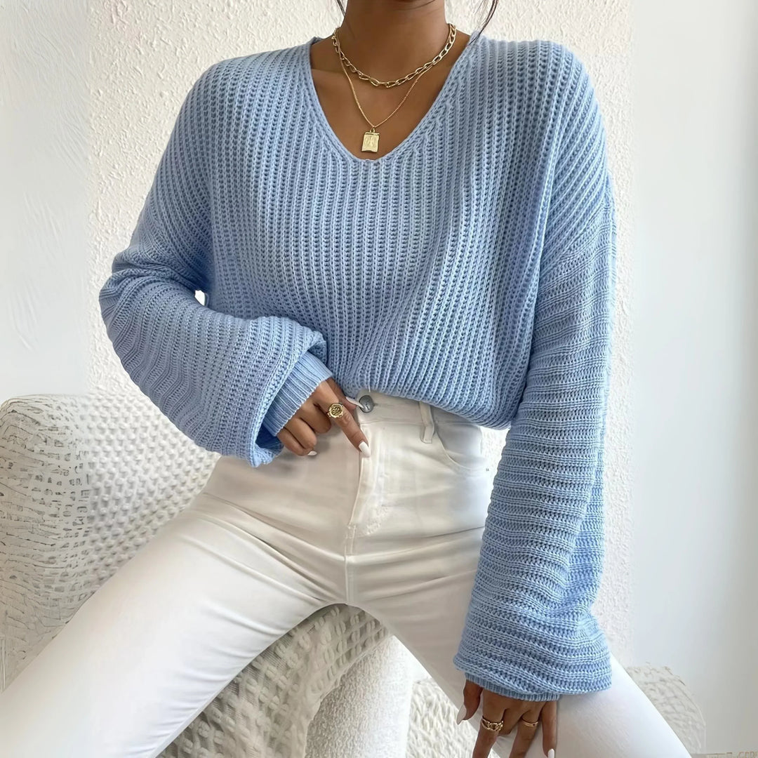 ALESI™ - Cozy Long Sleeve V-Neck Sweater - MABEL LONDON
