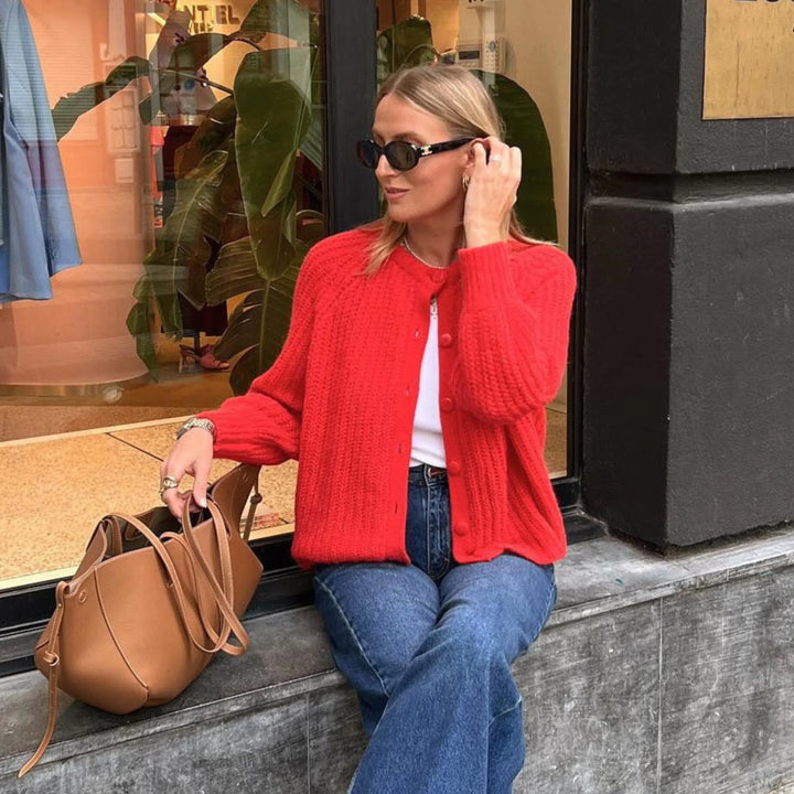 ELOWEN™ - Comfy Plain Button Down Long Sleeve Round Neck Cardigan - MABEL LONDON