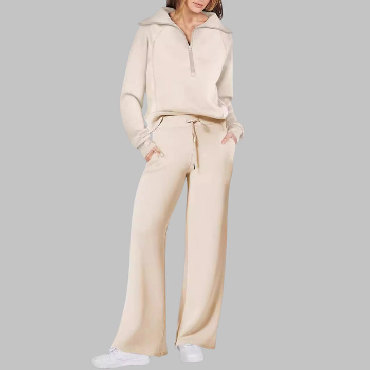 UDAY™ - Comfy Half Zip Sweatshirt and Wide Leg Pants Set - MABEL LONDON