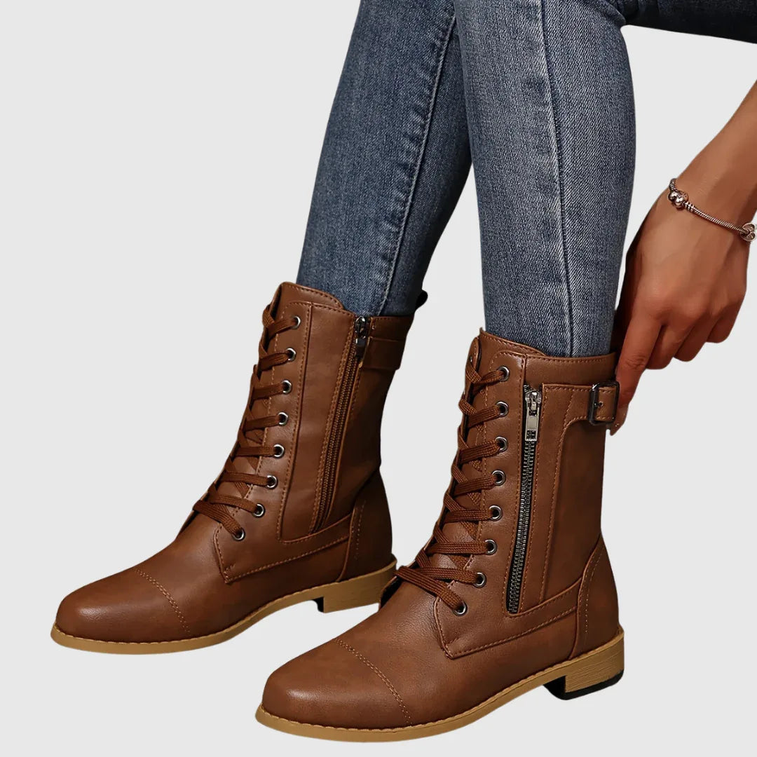 Carmine | Comfortable Side-Zip Leather Boots - MABEL LONDON