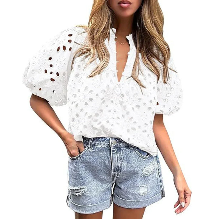 MAYUMI™ – Elegant Chic Puff Sleeve Long Sleeve Top - MABEL LONDON