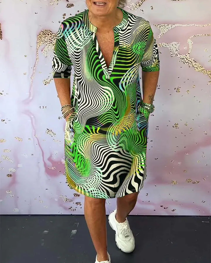 MARI™ - Colorful V-Neck Dress - MABEL LONDON