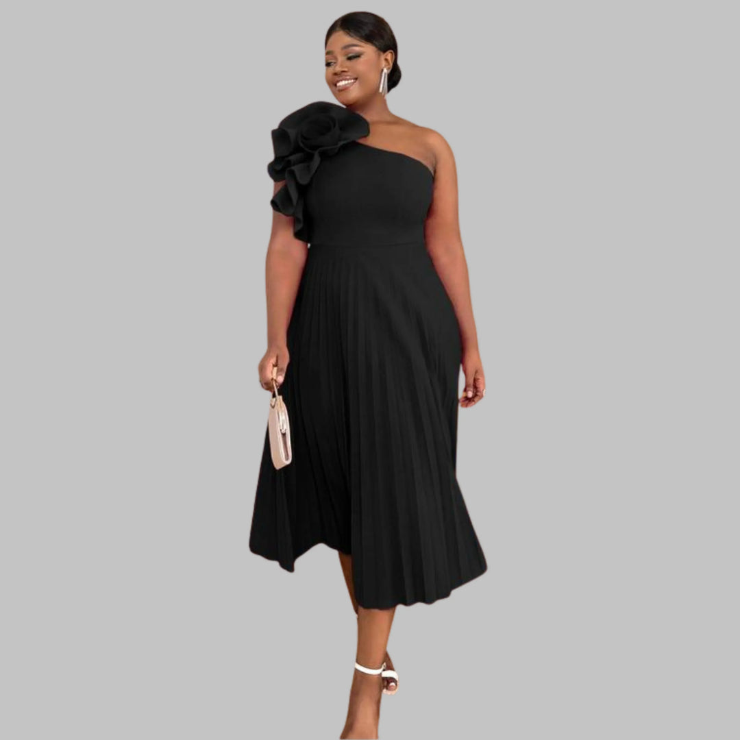 MINERVA™ - Elegant One Shoulder Ruffle Plus Size Evening Dress - MABEL LONDON