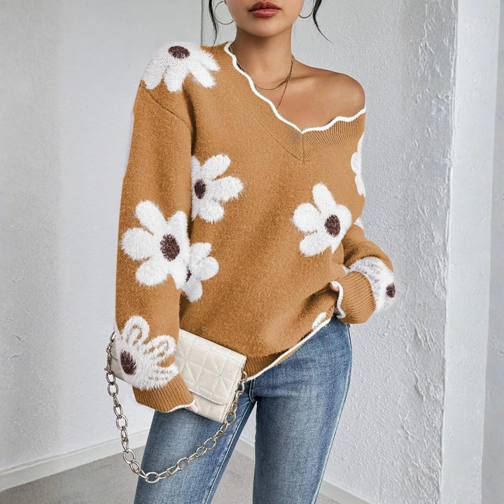 KYUPA™ - Casual Drop Shoulder Long Sleeve V-Neck Sweater - MABEL LONDON