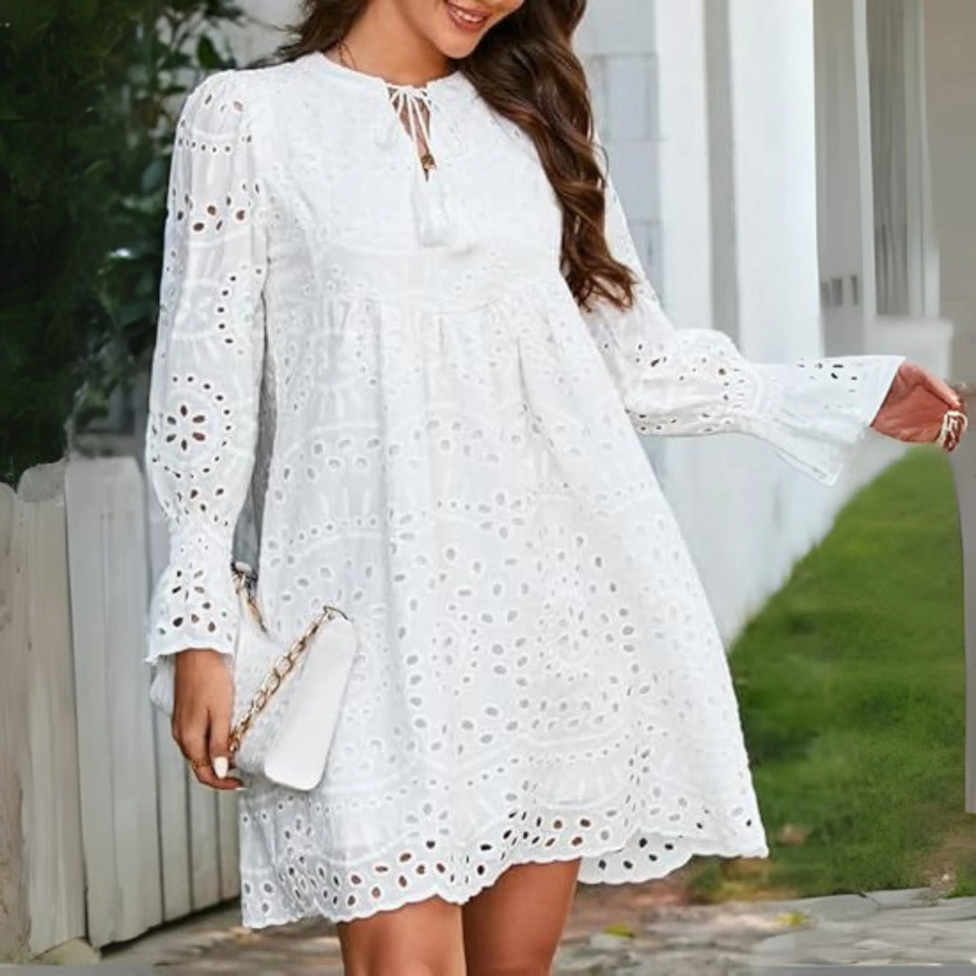 ANIM™ - Classy Tassel V-Neck Long Sleeve Mini Dress - MABEL LONDON