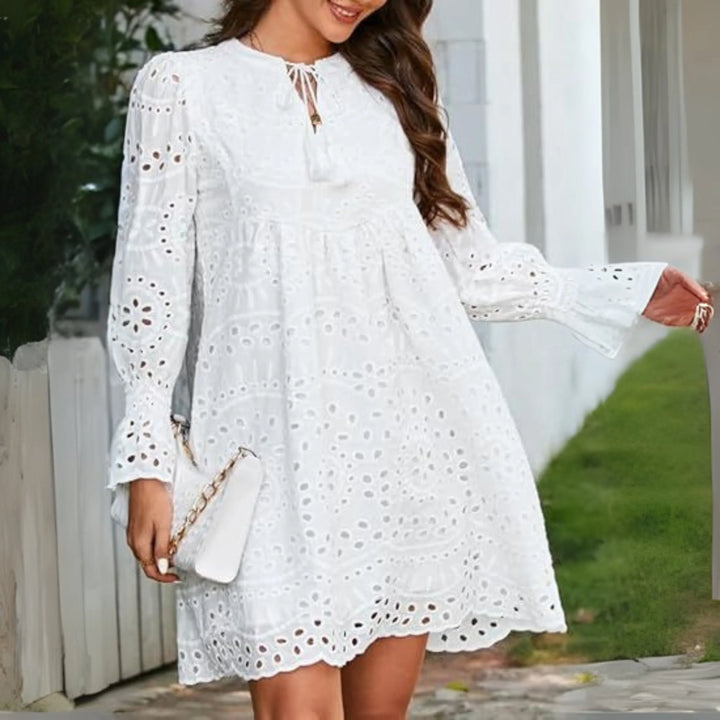 ANIM™ - Classy Tassel V-Neck Long Sleeve Mini Dress - MABEL LONDON