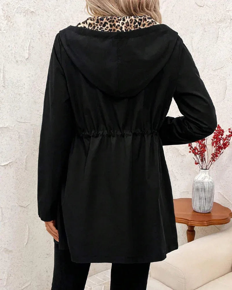 Amelia | Reversible Hooded Coat with Leopard Print - MABEL LONDON